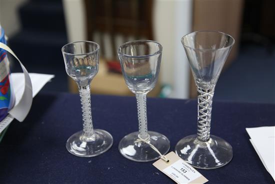 Five 18th century drinking glasses, 12cm - 15cm, and 16cm